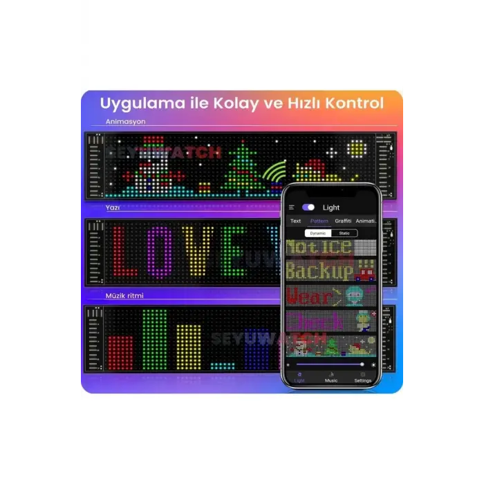 Led Panel Cama Yapışan Telefon Kontrollü Led Ekran Panel 16*64 Led Sayısı