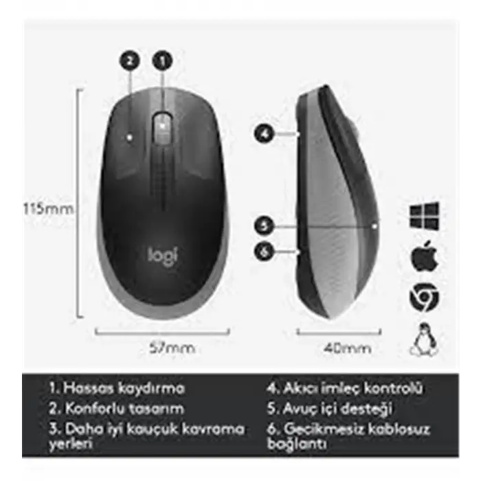 Logitech 910-005909 M191 Mavi Büyük Boy Kablosuz Mouse Optik 1000 Dpı Buton (KDO)
