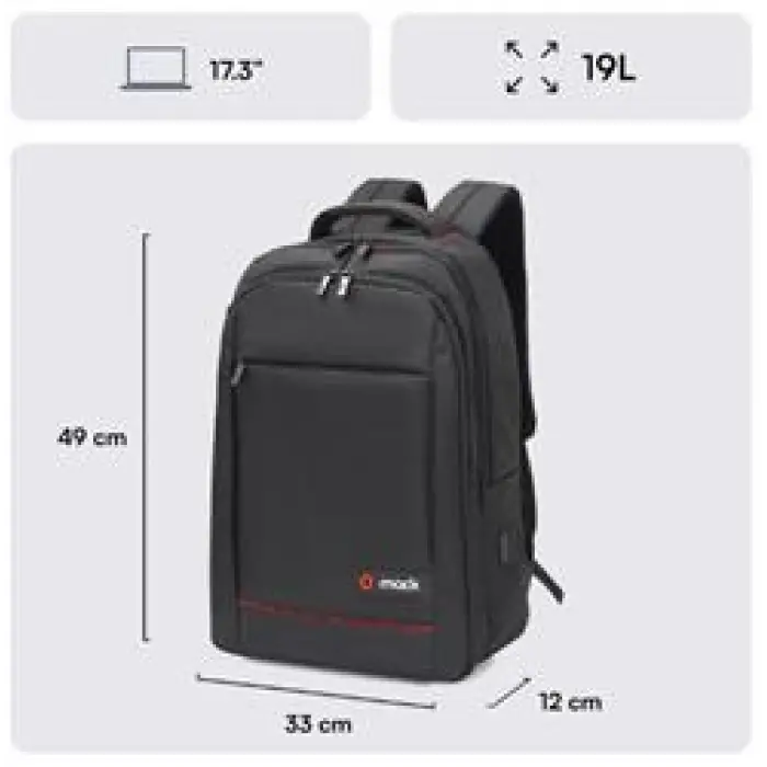 Mack MCC-007 17.3 Office USB Girişli Notebook Sırt Çantası Siyah (Dahili USB Şarj Portu) (KDO)