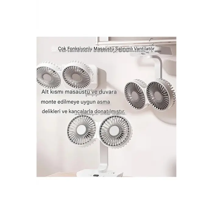Masaüstü Dijital Ekranlı Çift Fanlı Led Işıklı Soğutucu Fan Ev Ofis Şarjlı Vantilatör