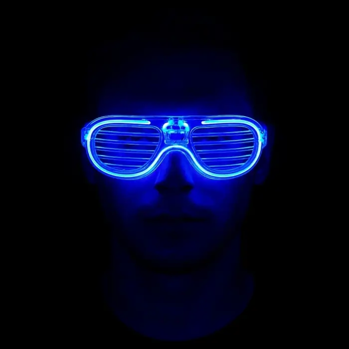 Mavi Led Işıklı Parti Gözlüğü - Neon Glow Şerit Gözlük 3 Modlu