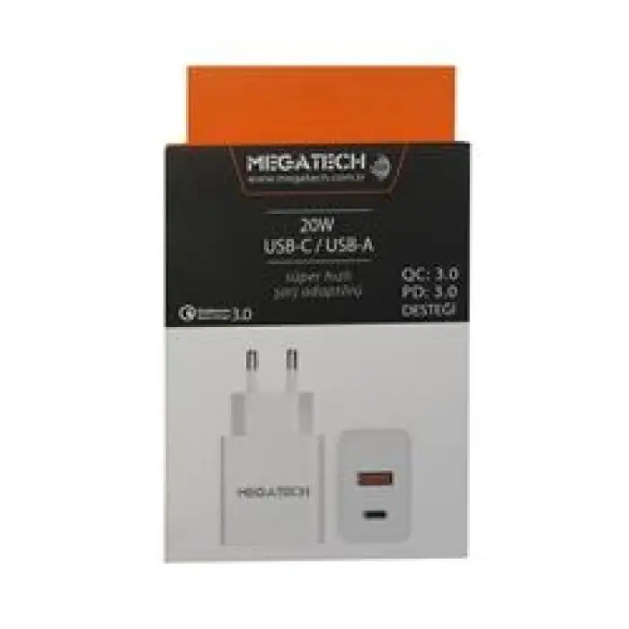 Megatech 20w Beyaz USB-C USB-A  Şarj Kafa QC:3.0-PD:3.0 (KDO)
