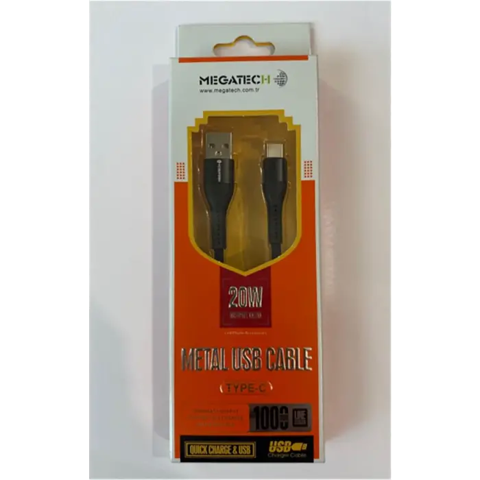 Megatech 3.1A 20W 1mt Örgülü Hasır Siyah Usb To TYP-C DATA KABLOSU (KDO)