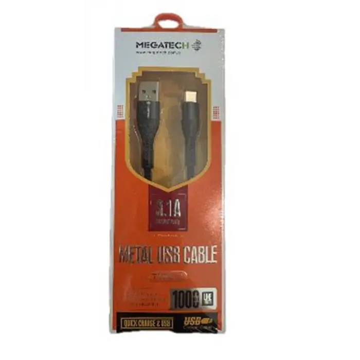 Megatech 3.1A A Örgülü Serisi Usb to Type-c 1mt  Data Kablosu Siyah (KDO)