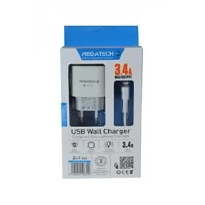 Megatech CC-03 (MT-Cl34) 3.4A Lightning Usb Kablo + Ev Şarj Adaptörü Hızlı Şarj (KDO)