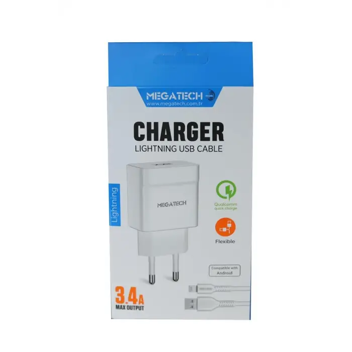 Megatech CC-03 (MT-Cl34) 3.4A Lightning Usb Kablo + Ev Şarj Adaptörü Hızlı Şarj (KDO)