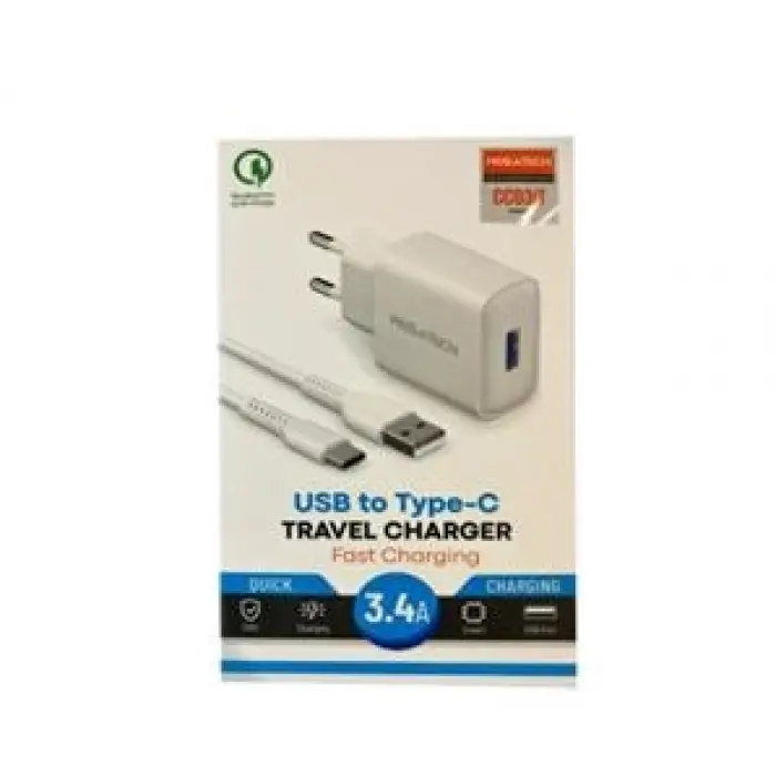 Megatech CC-03 (MT-Ct34 )3.4A Type-C Usb Kablo+ Ev Şarj Adaptör Hızlı Şarj (KDO)