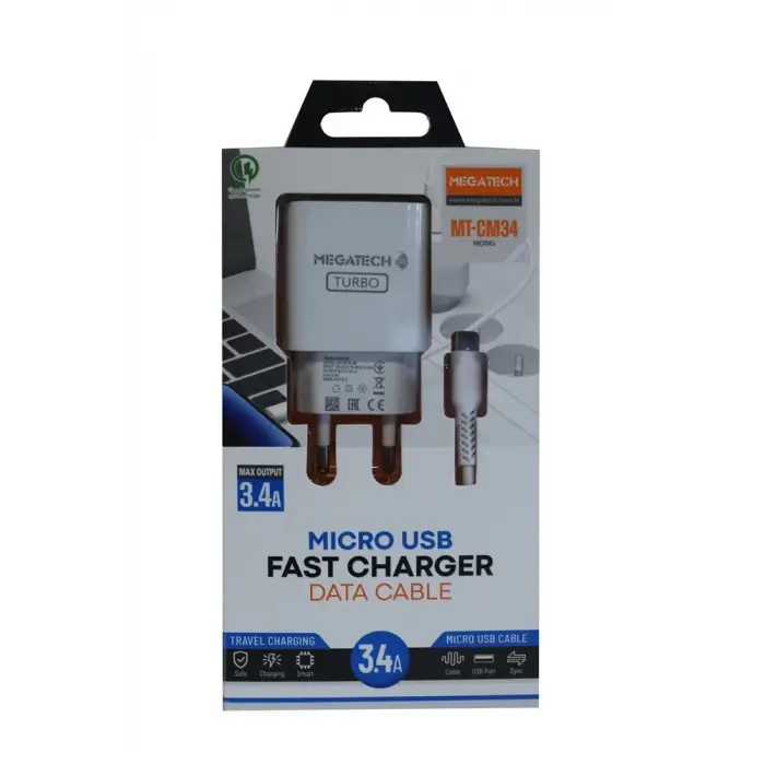 Megatech MT-CM34  3.4A Micro Usb Kablo+ Ev Şarj Adaptörü Hızlı Şarj (KDO)