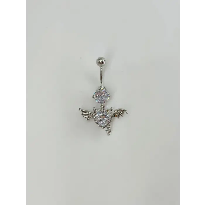 Melek Kanatlı Kalp Detaylı Göbek Piercing - Pg0125