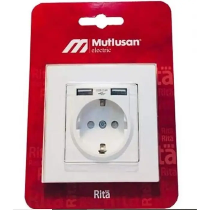Mutlusan 2 Usbli Topraklı Beyaz Blisterli Priz (2220 619 0201) (KDO)