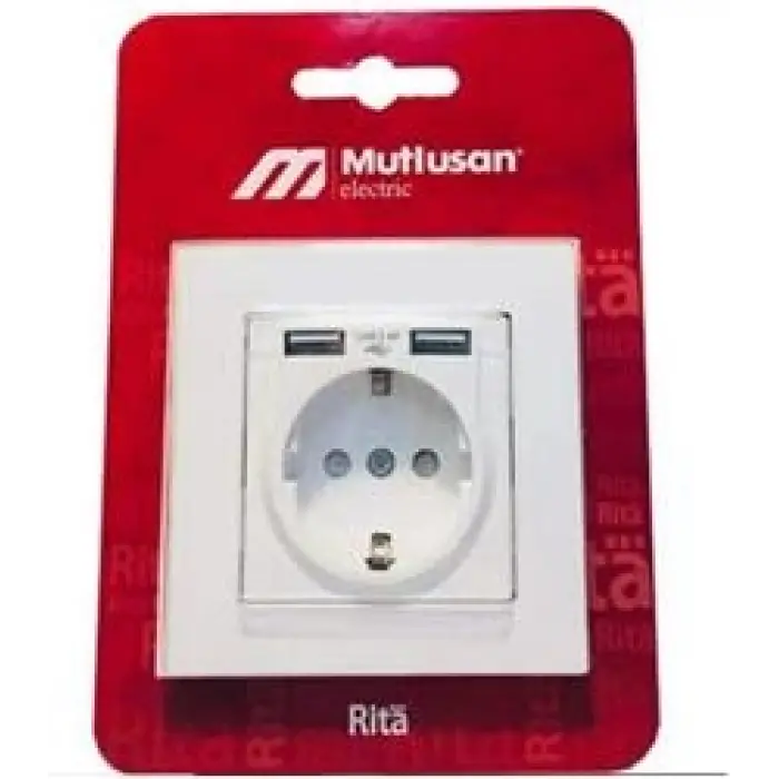 Mutlusan 2 Usbli Topraklı Beyaz Blisterli Priz (2220 619 0201) (KDO)