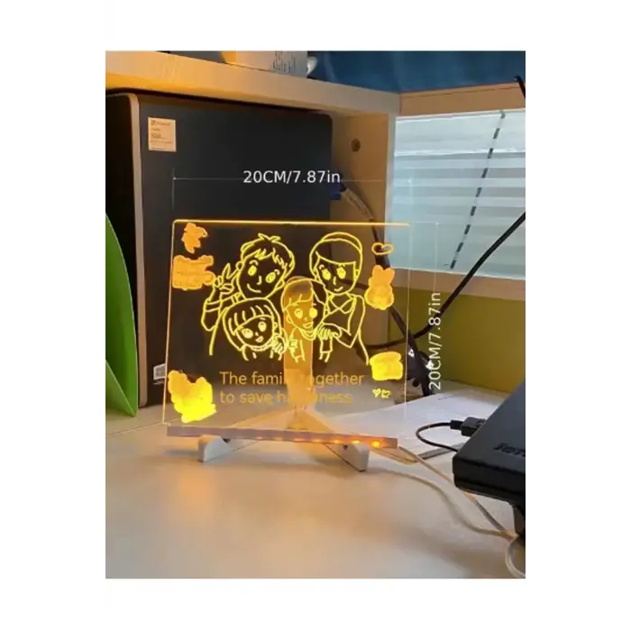 Neon Işıklı 7 Renk Işık Boyama Kalemli Led Resim Panosu Boyama Tahtası Kalemleri 20 X 20