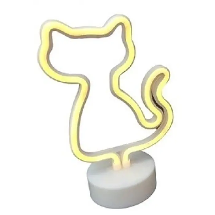 Neon Işıklı Kedi Lamba Pil+usb Pembe Işık Mz-122