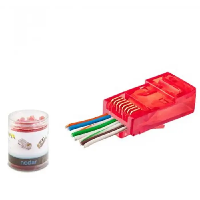 NODAR ND2403 CAT6 EZ RJ45 Konnektör 100 Adet Plastik Kutu - Kırmızı