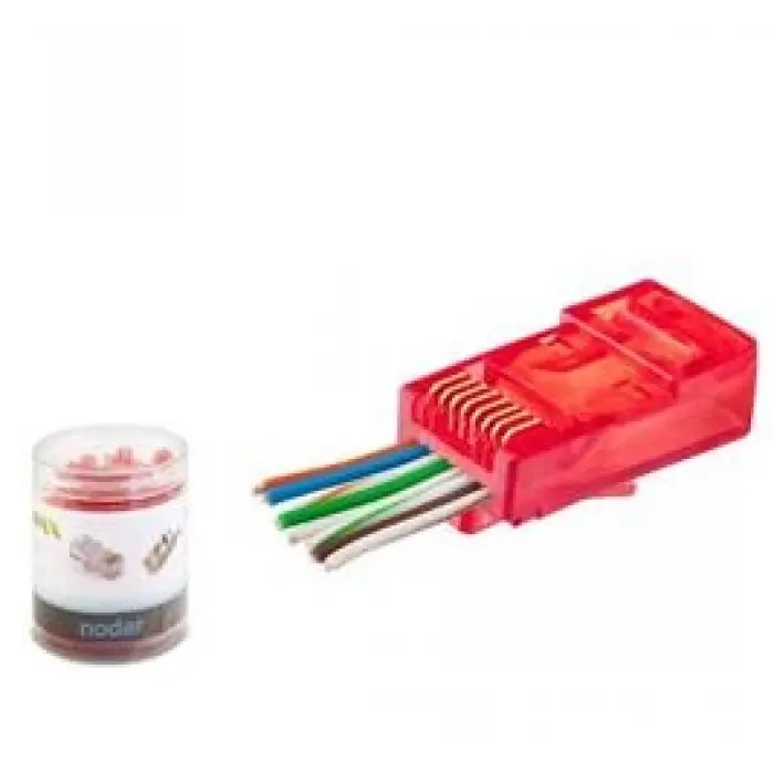 NODAR ND2403 CAT6 EZ RJ45 Konnektör 100 Adet Plastik Kutu - Kırmızı