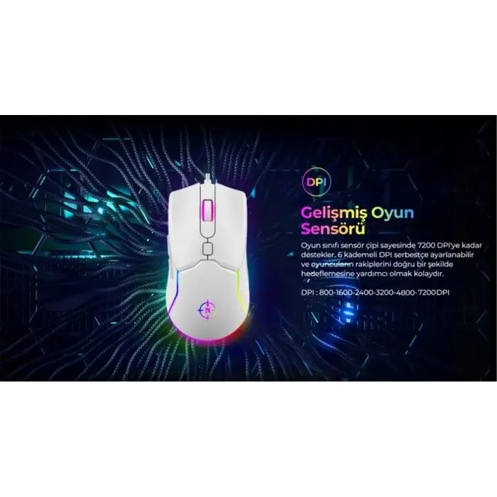 North Air White RGB Kablolu Profesyonel Oyuncu Mouse (KDO)