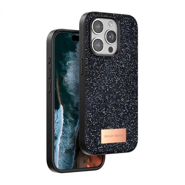 Onegif  İphone 14 Pro Bright Simli Kapak - Siyah