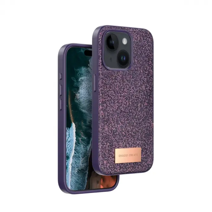 Onegif  İphone 15 Bright Simli Kapak - Derin Mor