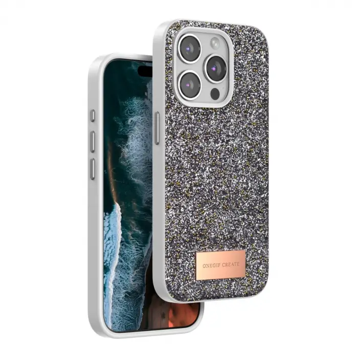Onegif  İphone 15 Pro Max Bright Simli Kapak - Gümüş