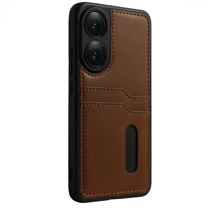 Oppo A38 Sara Kartvizitli Deri Kılıf - Taba