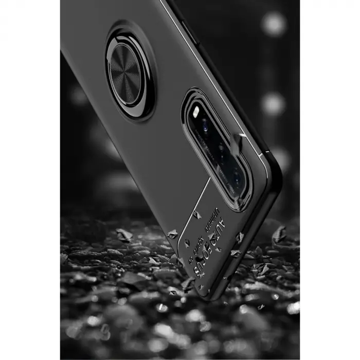 Oppo Find X2 Kılıf Range Yüzüklü Silikon - Siyah-kırmızı