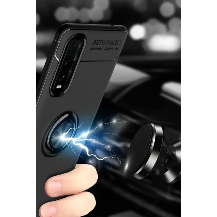 Oppo Find X2 Kılıf Range Yüzüklü Silikon - Siyah-mavi