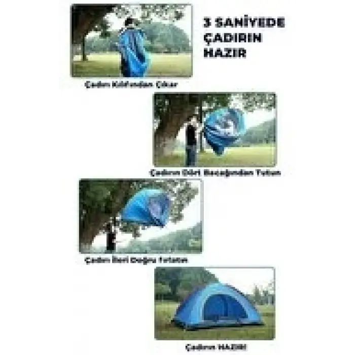 Otomatik Havada Açılan Su Geçirmez Çadır 4 Kişilik