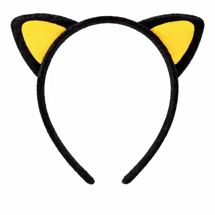 Peluş Kedi Kulak Taç Sarı Siyah – Çocuk Parti  Kostüm Tacı