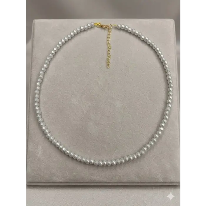 Beyaz Cam İnci  Kolyeler 40+5 Cm  - Kl0302