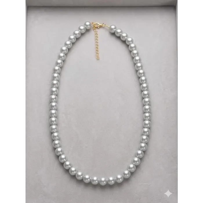 Beyaz Cam İnci  Kolyeler 40+5 Cm  - Kl0300