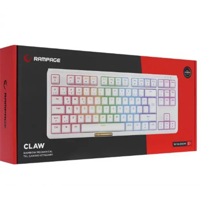 Rampage CLAW Beyaz RED SWITCH Mekanik Gaming Oyuncu Klavye Rainbow TKL (KDO)