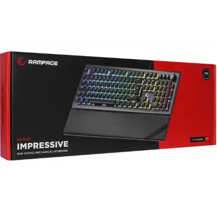 Rampage KB-R101 IMPRESSIVE Gri-Siyah USB RGB Aydınlatmalı İnce Tasarım Red Switch Oyuncu Klavyesi