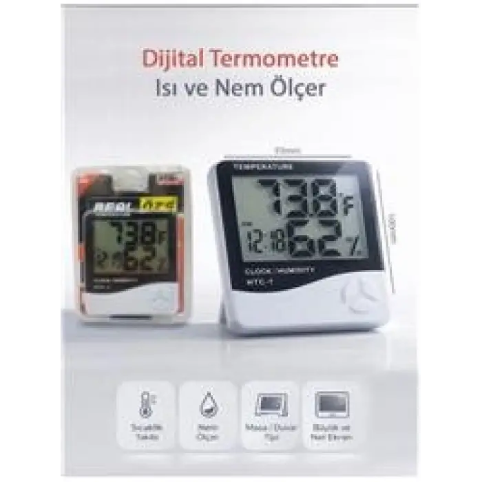 Real Özs HTC-1 Dijital Saat -Alarm - Termometre- Isı Ve Nem Ölçer