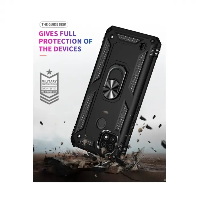 Realme C21 Kılıf Sofya Yüzüklü Silikon Kapak - Siyah