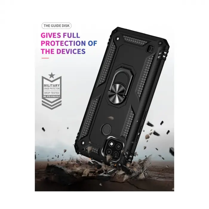 Realme C21 Kılıf Sofya Yüzüklü Silikon Kapak - Siyah