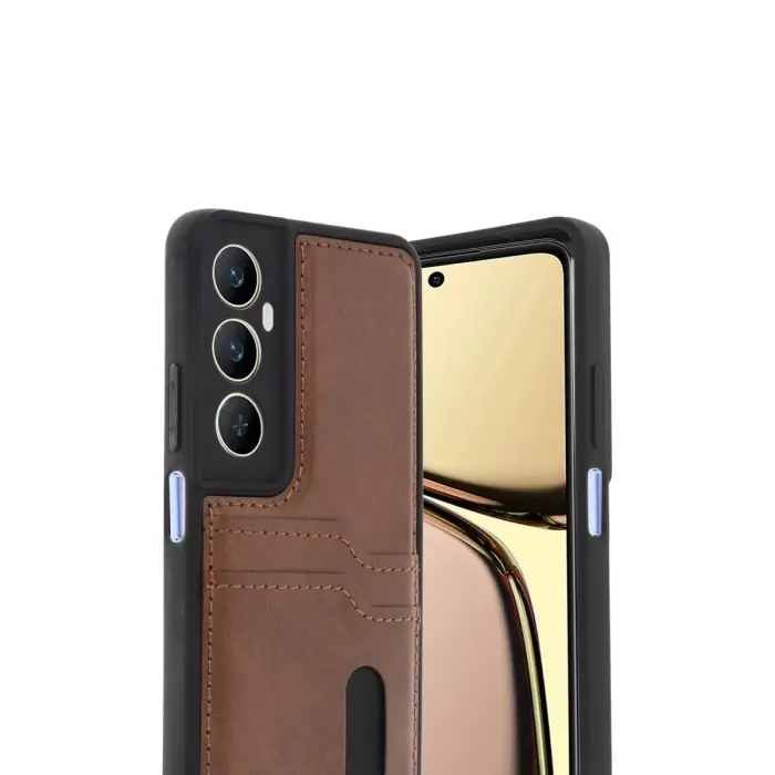 Realme C65 Sara Kartvizitli Deri Kılıf - Taba