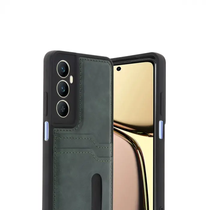 Realme C65 Sara Kartvizitli Deri Kılıf - Yeşil