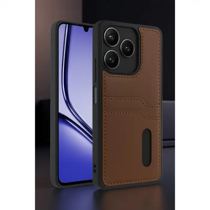 Realme Note 50 4g Kılıf Sara Kartvizitli Deri Kılıf - Taba