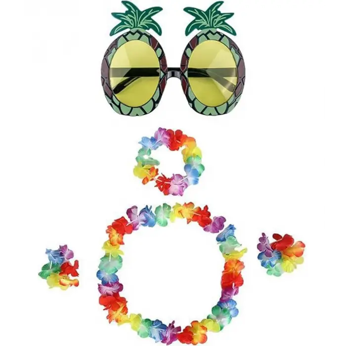 Renkli Ananas Gözlük, Taç, Kolye Ve Bileklik Seti
