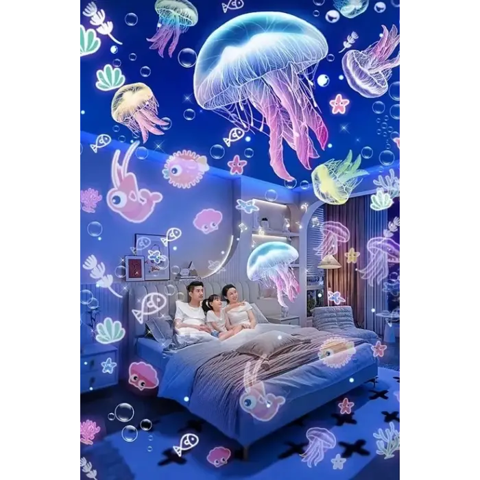 Robot Projeksiyon Gece Lambası Hoparlörlü Şarjlı Yıldızlı Gökyüzü Temalı Led Projeksiyon Lambası