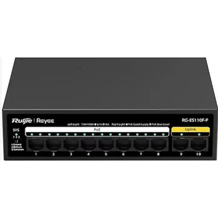 Ruijie-Reyee RG-ES110F-P 10 Port 10-100 Mbps 8 Port 10-100 PE 110W Switch