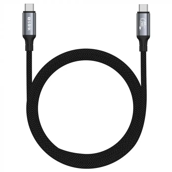 S-link Armor DCC-01 240W 1.2m Type-C to Type-C Örgülü Metal 8K 60HZ Siyah Data ve Hızlı Şarj Kablosu