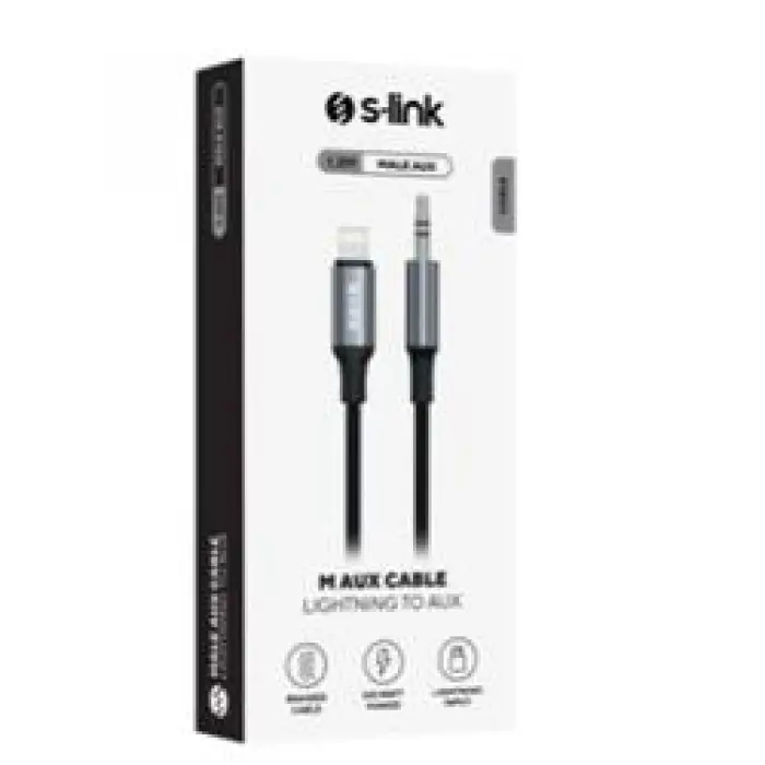 S-link Armor ML-01 1.2m Lightning to M AUX Örgülü Metal Başlıklı Siyah Ses Kablosu (KDO)