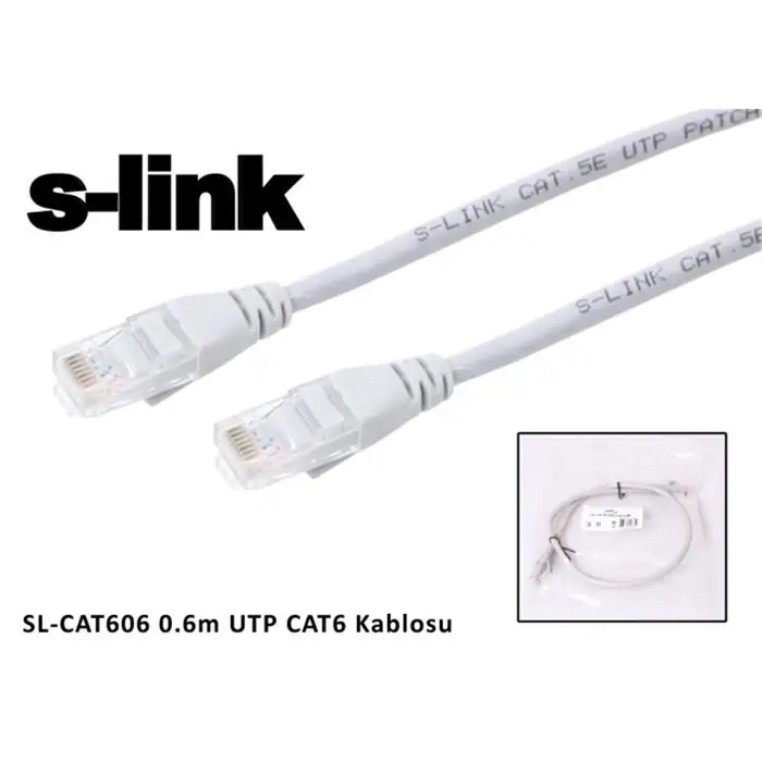 S-link SL-CAT606 cat6 0.60mt Gri Utp Patch Kablo (KDO)
