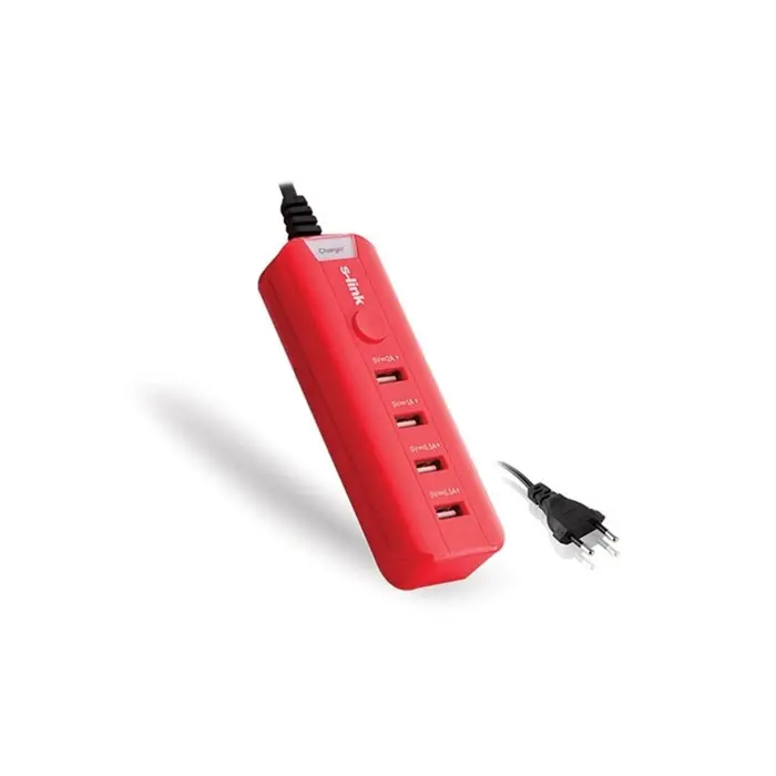 S-link SL-M4 Akıllı Telefon ve Tablet 4000mah 4 usb Port Kırmızı Ev Şarj Adaptör (KDO)