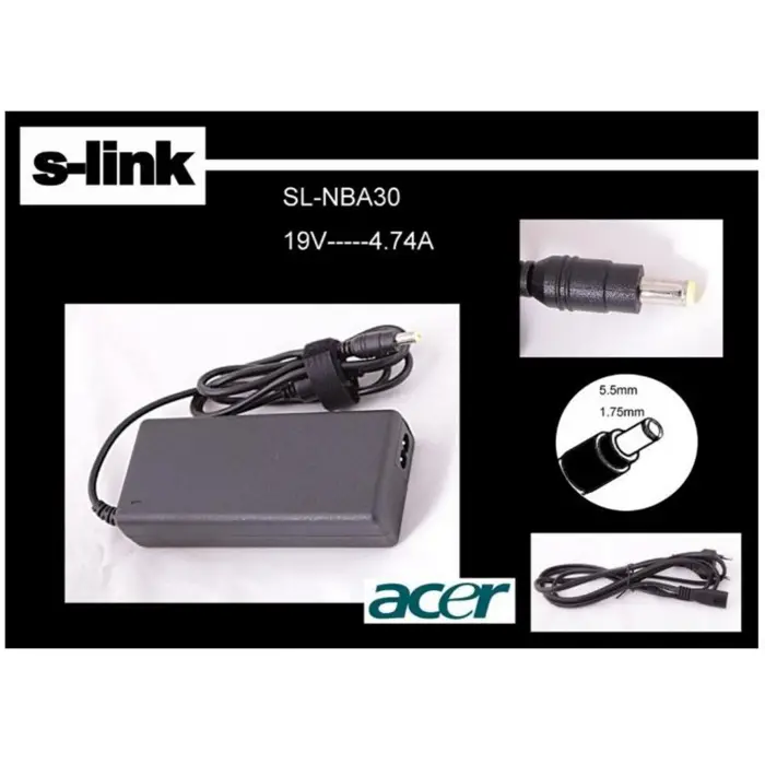 S-link SL-NBA30 19v 4.74a 5.5-1.75 Notebook  Adaptörü (KDO)