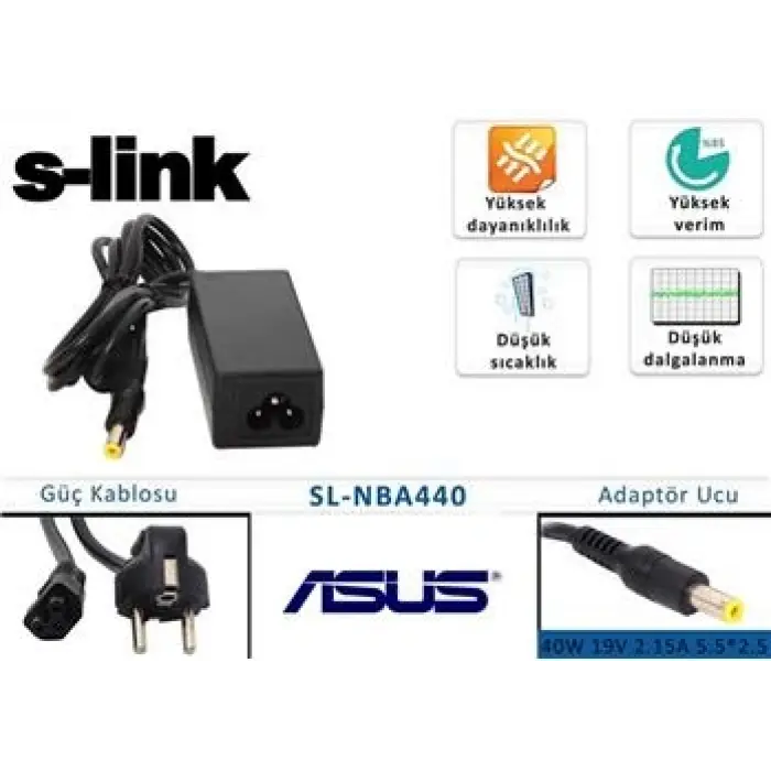 S-link SL-NBA440 40w 19v 2.15a 5.5-2.5 Asus Notebook Adaptörü (KDO)
