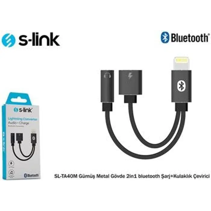 S-link SL-TA40M Lightning Gri Metal 2in1 bluetooth Şarj+Kulaklık Çevirici (KDO)