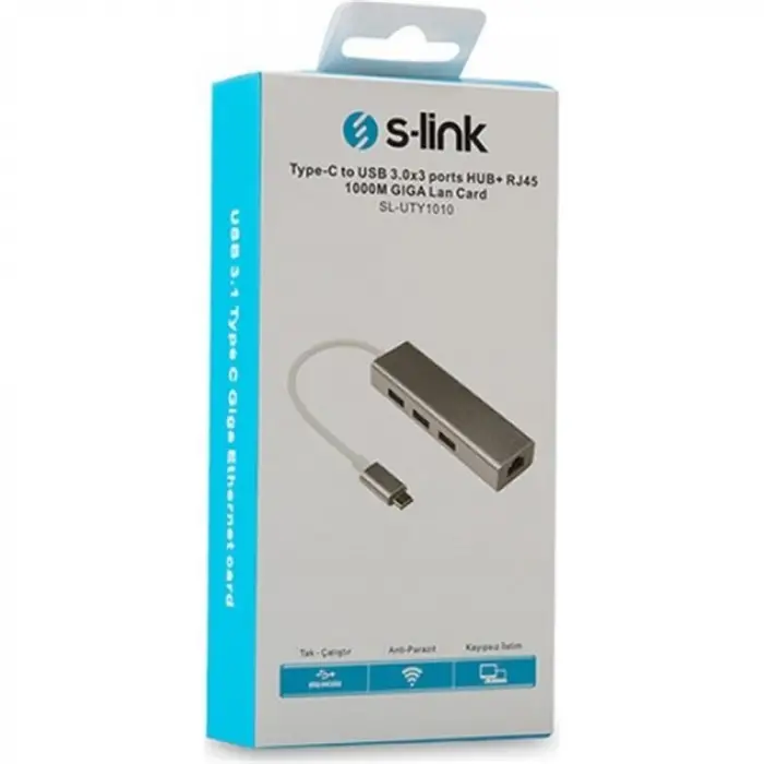S-link SL-UTY1010 Tpye-c To Usb 3.0 - 3 Ports + rj Gıgabıt Ethernet Hub (KDO)