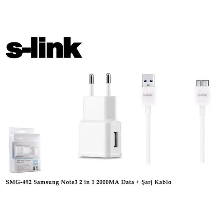 S-link SMG-492 2000mah Note 3 Şarj Kablo Priz Data Şarj Kablosu (KDO)